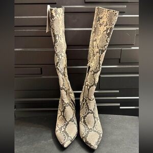 Snakeskin Pattern Knee-High Boots